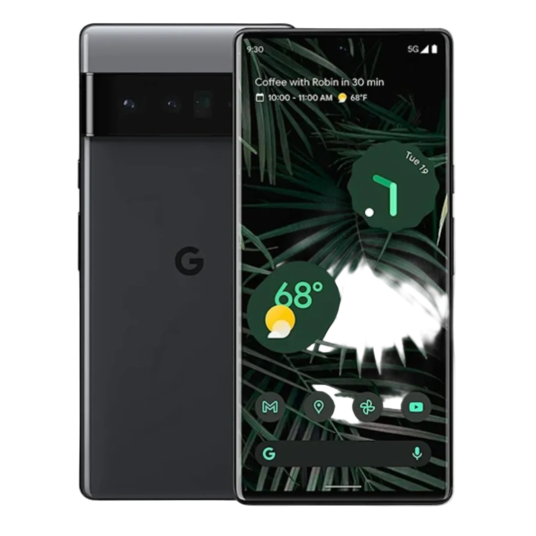 Google Pixel 6 noir remis à neuf, vue avant et arrière