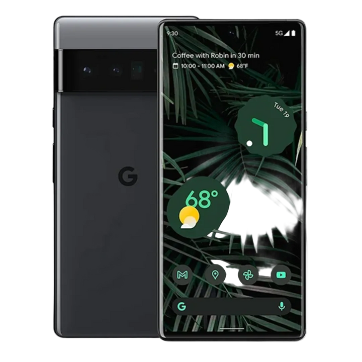 Google Pixel 6 noir remis à neuf, vue avant et arrière