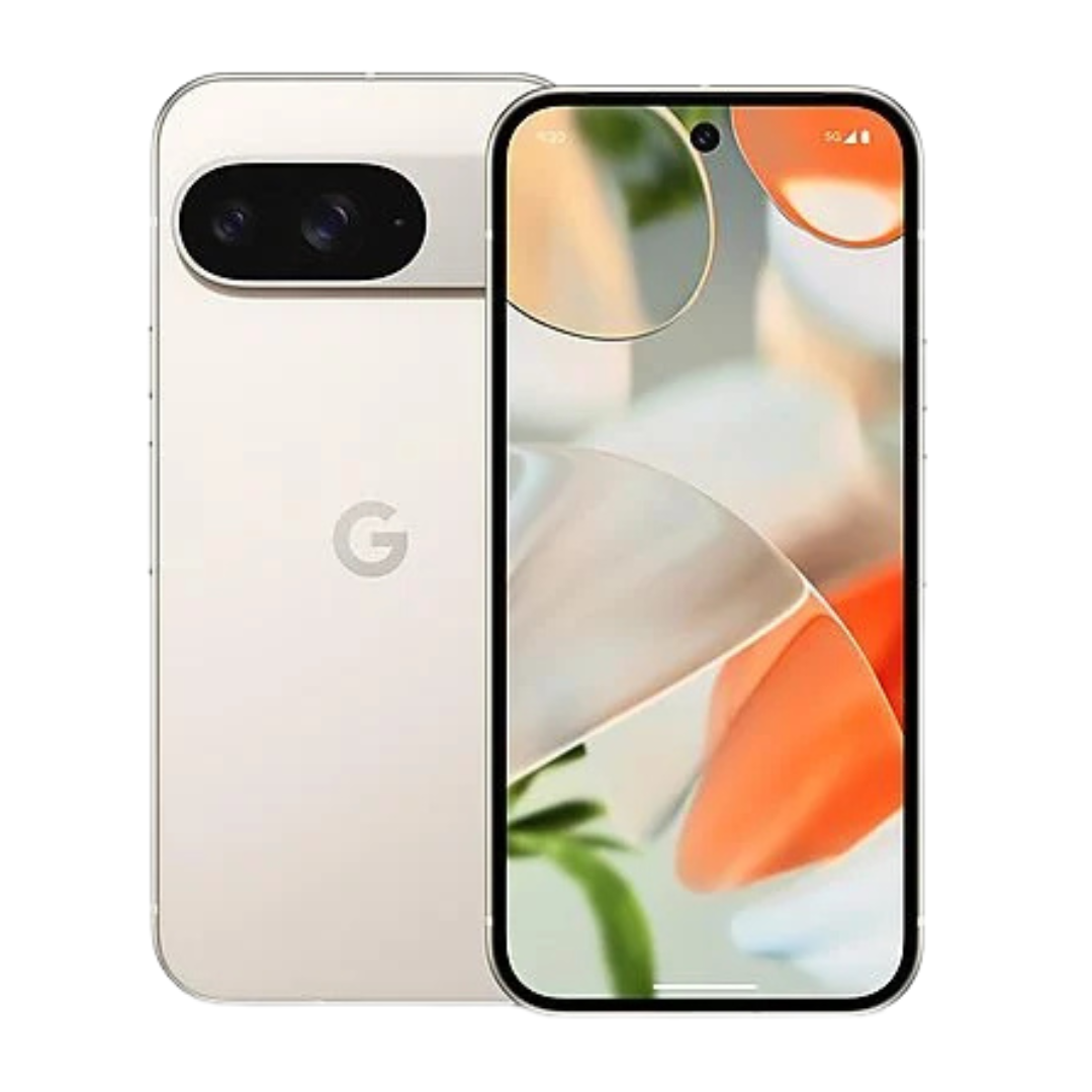 Google Pixel 9 blanc remis à neuf, vue avant et arrière
