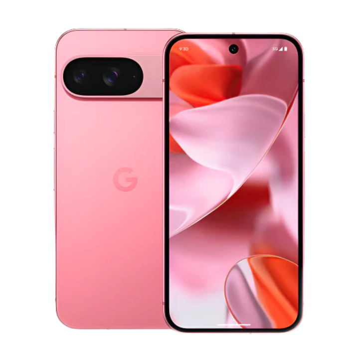 Google Pixel 9 rose remis à neuf, vue avant et arrière