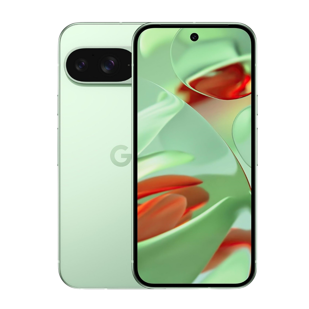 Google Pixel 9 vert remis à neuf, vue avant et arrière